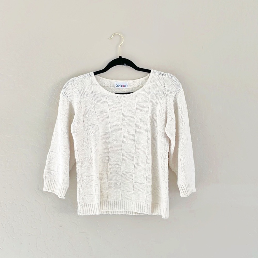 🌿Final Sale Vintage‎ Ivory Quilted Knit Sweater